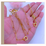 18K  Real Gold Paper Clip Set Of Necklace & Bracelet 20 ” 7.5”