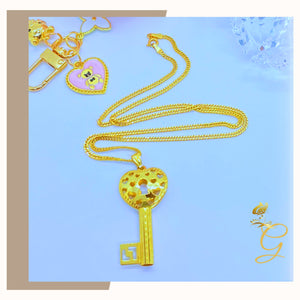 18K Real Gold Heart  Key Necklace 18”