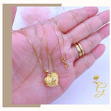 18K Real Gold Heart Necklace 16”