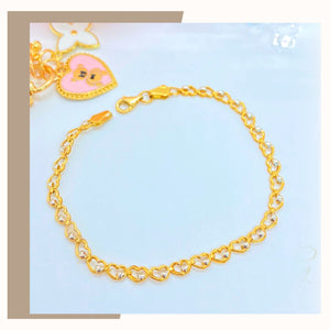18K  Real Gold Heart Bracelet 7.5”