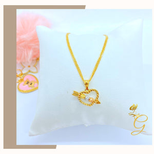 18K Real Gold Cupid Heart Necklace 18”