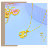 18K Real Gold Heart Flower Necklace 16-18”