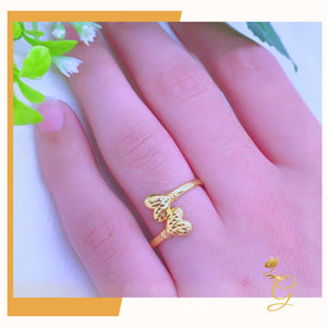 18K Real Gold double Heart Ring size 7.5