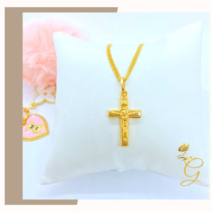 18K Real Gold Cross Necklace 18”