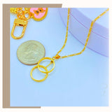 18K Real Gold Double Circle Necklace 18”