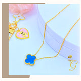 18K Real Gold Blue Cloverleaf Necklace 16- 18”