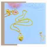 18K Real Gold Heart Lock Necklace 16”