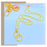 18K Real Gold Double Circle Necklace 18”