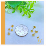 18K Real Gold Small Ball stud Earrings (dismond cut design)
