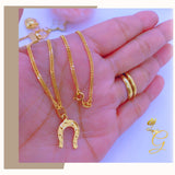 18K Real Gold Horse Shoe Necklace 18”