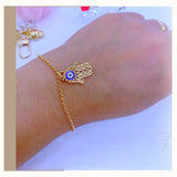 18K Real Gold Evil Eye Blue Hand Bracelet size 7.5”