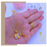 18K Real Gold Heart Flower Necklace 16-18”