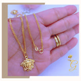18K Real Gold Medusa Necklace 18”