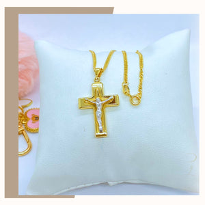 18K Real Gold Cross Necklace 18”