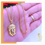 18K Real Gold Jesus Face Necklace 18”