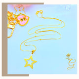 18K Real Gold Star Necklace 18”