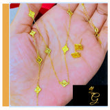 18K  Real Gold Dainty Cloverleaf Set Of Earrings, Necklace 16-18” and Bracelet 7-7.5