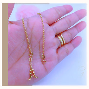 18K Real Gold Eiffel Tower Bracelet size 7.5”