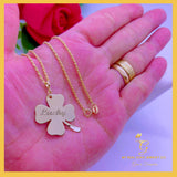 18K Real Gold Lucky Cloverleaf Necklace 18”