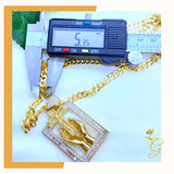 10K Yellow Gold Cuban Chain & Cz Praying Hands Pendnat | Appx. 33 Grams 24” 4MM Width
