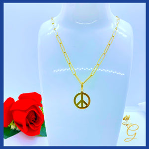18K Real Gold Peace Sign Necklace 18 ”