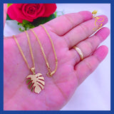 8K Real Solid Gold Monstera Leaf Necklace 18 ”