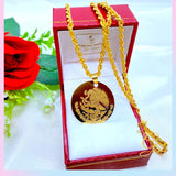 18K Real Gold Mexican Eagle Necklace 20”