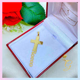 18K Real Solid Gold Cross Personalized with 5 Letters  Name Necklace 18”