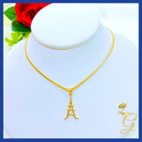 18K Real Gold Eiffel Tower Necklace 18”