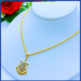 18K Real Gold Anchor/ Jesus Necklace 20”