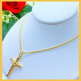 18K Real Gold Cross  Necklace 22”