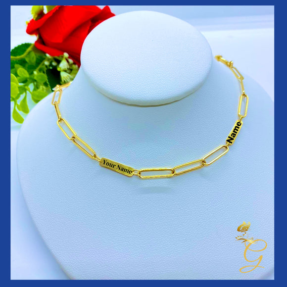 18K Real Gold Paper Clip Chain and Bracelet Personalized)
