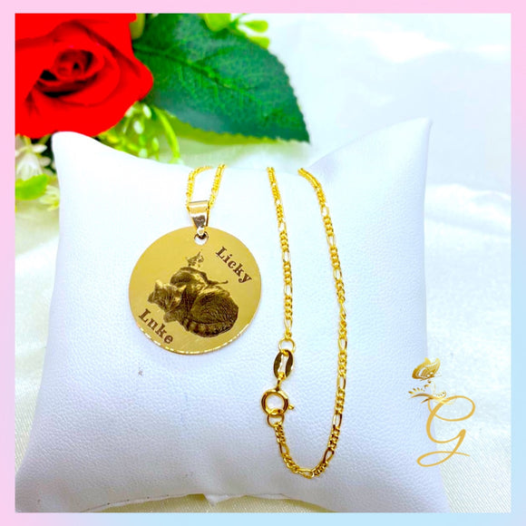 18K Real Solid Gold Picture/ Name Necklace 18”