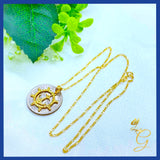 18K Real Gold Ship wheel and Anchor Necklace 18”