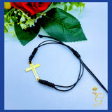 18K  Real Black Bracelet / Anklet with Faith Cross Charm adjustable