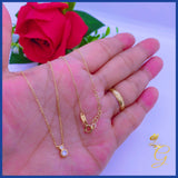 18K Real Gold Necklace with Cubic Zircon Stone 16-18””