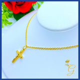 18K Real Gold Cross Necklace 16””