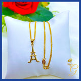 L18K Real Gold Eiffel Tower Necklace 18”