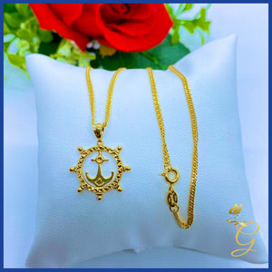 18K Real Gold Ship wheel Anchor Necklace 18””