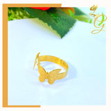 18K Real Solid Gold Butterfly with Initial Ring