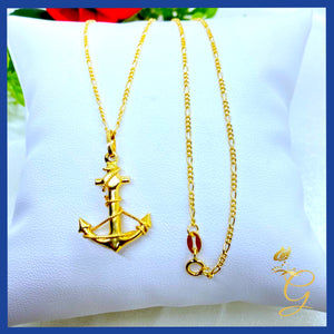 18K Real Gold Anchor Necklace 18”
