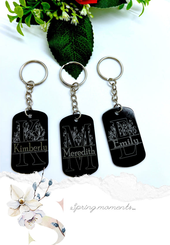 Key Chain Black with initial / Name