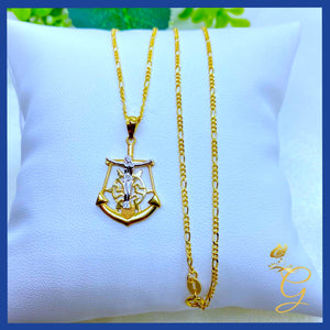18K Real Gold Jesus and Anchor Necklace 18”