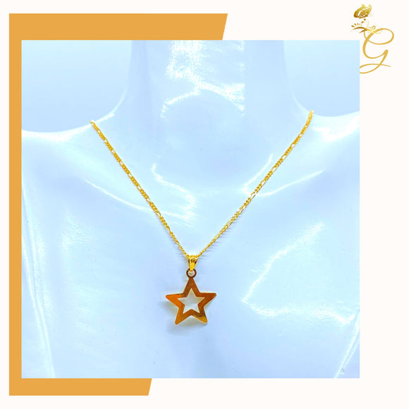 18K Real Gold Star Necklace 18”