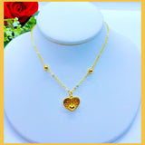 18K Real Gold Heart Necklace 16-17”