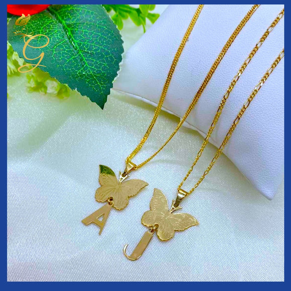 18K Real Gold Butterfly with Letter Necklace( Personalized)