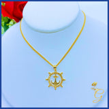 18K Real Gold Ship wheel Anchor Necklace 18””