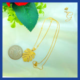 8K Real Solid Gold Monstera Leaf Necklace 16 ”