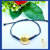 18K  Real Gold Black Bracelet /  Anklet  with Heart Charm adjustable